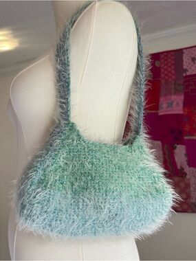Hand Knit Fuzzy Shoulder Bag
